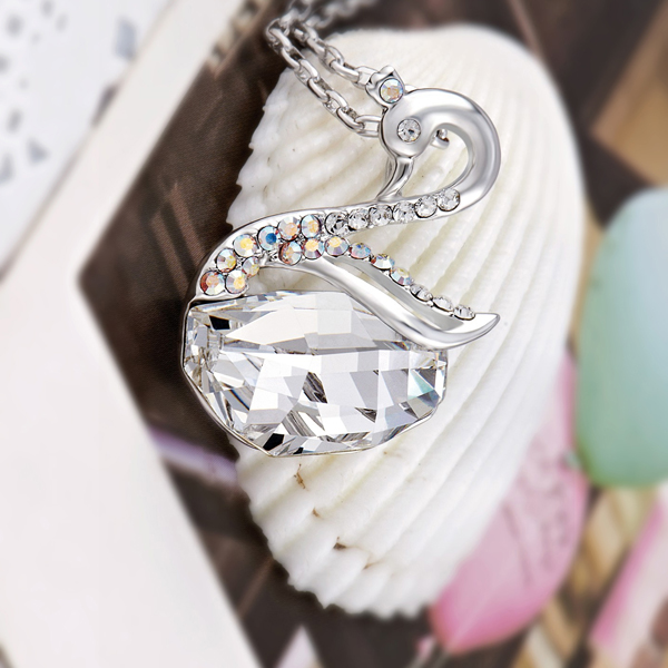 Seffaf Swarovski Taşlı Kuğu Kolye - N0199B Görseli